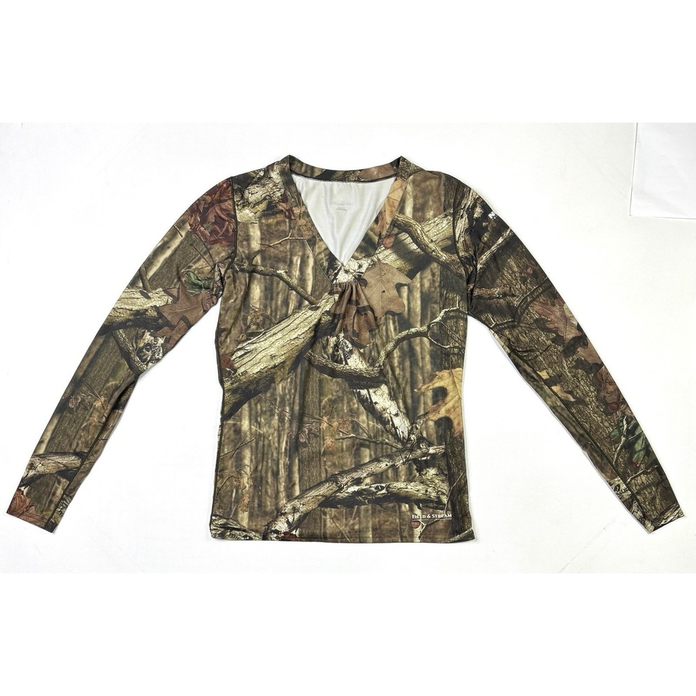 Field & Stream Shirt Women's Medium V-Neck Long Sleeve Camo No Scent Technology